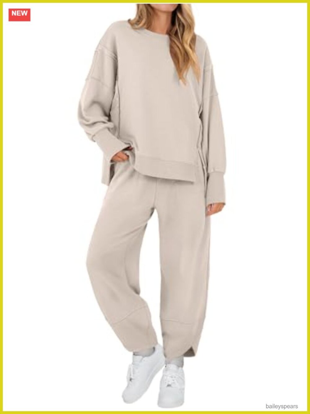 Women's Oversized Two Piece Sweatsuit Set Crew Neck Top Barrel Pants Polyester
